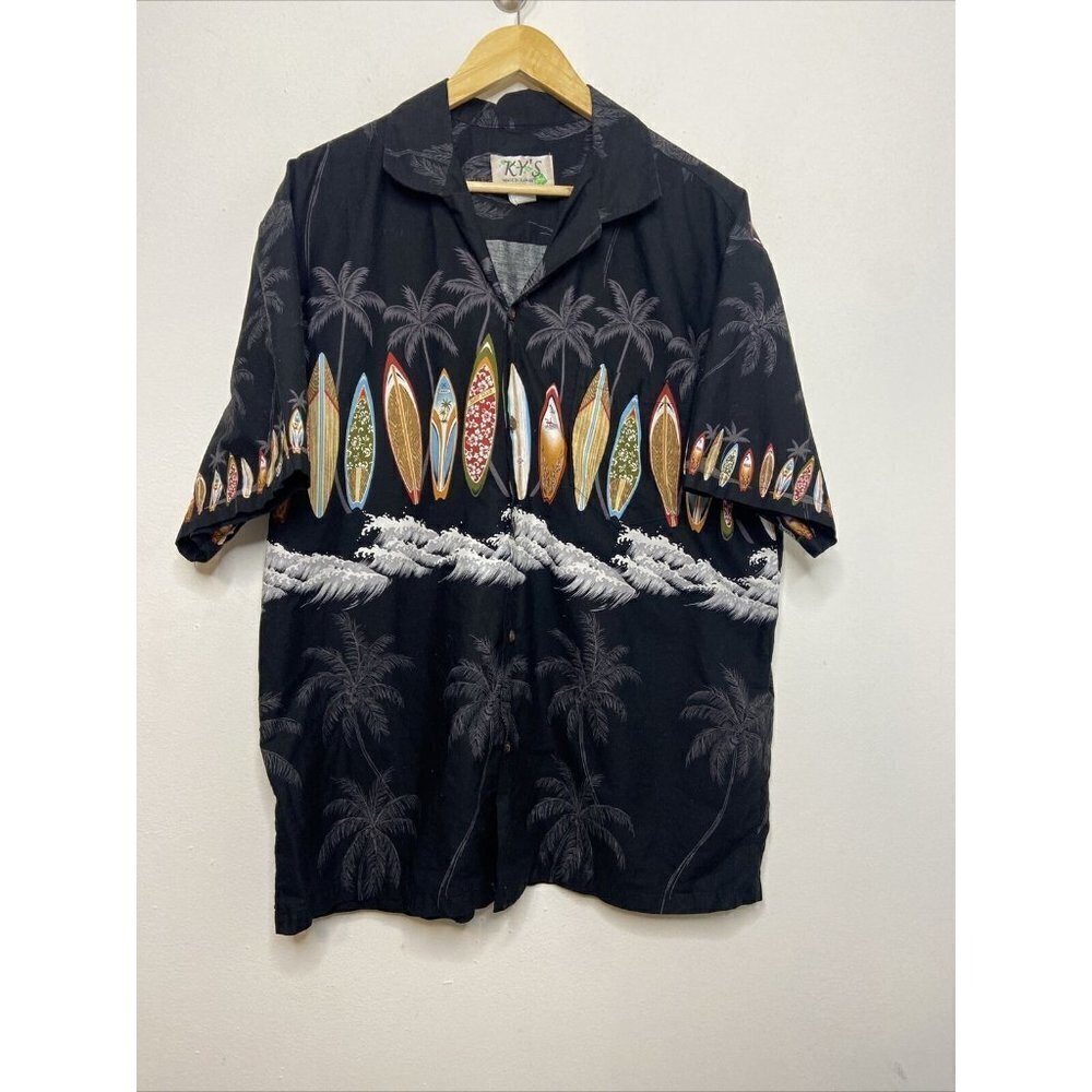 KY's Hawaiian‎ Shirt Mens XL Surf Board  Macaw Surfing Cotton Made in USA